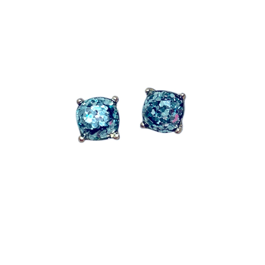 Glitter Stud Earrings- Light Blue